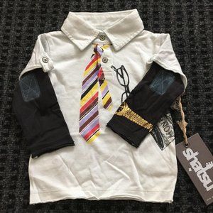 Mini Shatsu Necktie CEO Long Sleeve Polo Shirt 6M